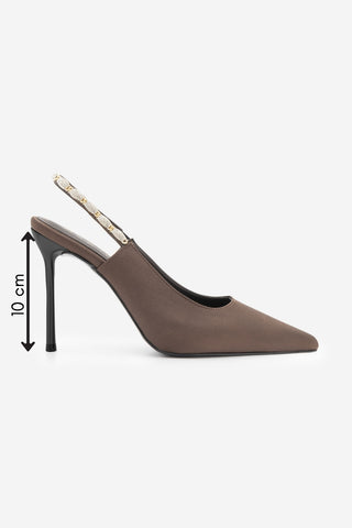 Kadın Stiletto Taşlı İnce Klasik Topuklu Ayakkabı Raven - Kahve Saten