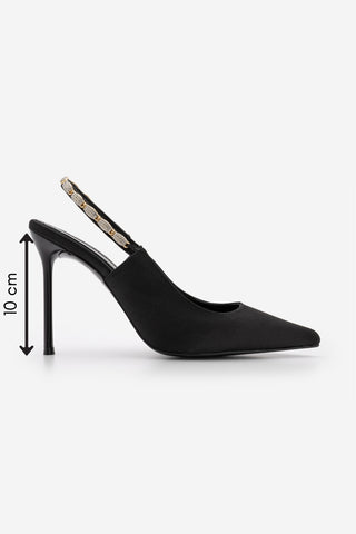 Kadın Stiletto Taşlı İnce Klasik Topuklu Ayakkabı Raven - Siyah Saten