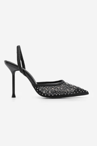 Kadın Stiletto Taşlı Topuklu Ayakkabı Margi - Siyah