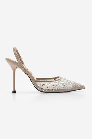 Kadın Stiletto Taşlı Topuklu Ayakkabı Margi - Bej