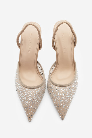 Kadın Stiletto Taşlı Topuklu Ayakkabı Margi - Bej