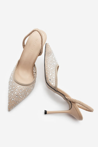 Kadın Stiletto Taşlı Topuklu Ayakkabı Margi - Bej