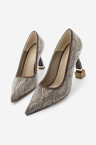 Kadın Stiletto Taşlı Topuklu Ayakkabı Arleta - Kahve