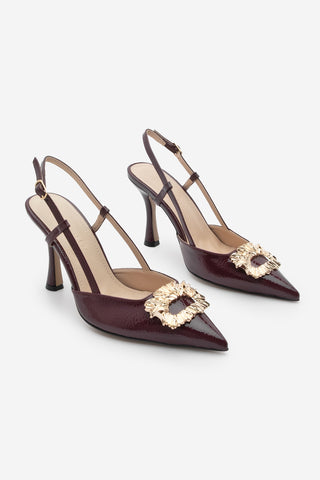 Kadın Stiletto Tokalı Topuklu Ayakkabı Yosina - Bordo Rugan