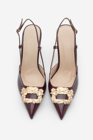 Kadın Stiletto Tokalı Topuklu Ayakkabı Yosina - Bordo Rugan