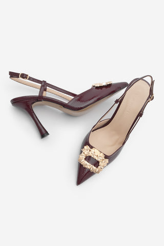 Kadın Stiletto Tokalı Topuklu Ayakkabı Yosina - Bordo Rugan