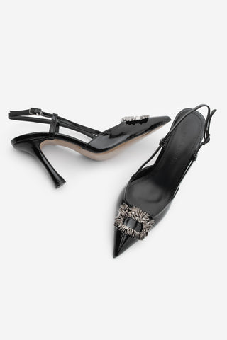 Kadın Stiletto Tokalı Topuklu Ayakkabı Yosina - Siyah Rugan