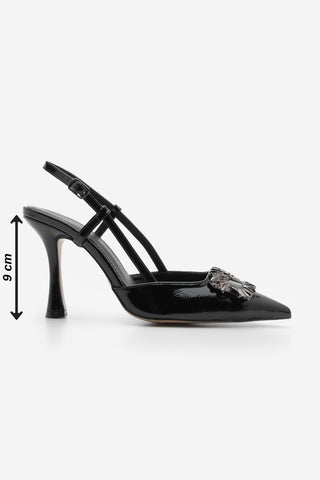 Kadın Stiletto Tokalı Topuklu Ayakkabı Yosina - Siyah Rugan