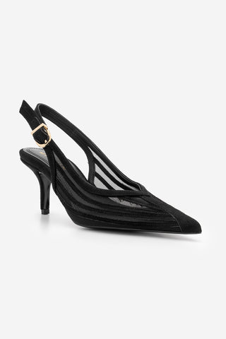 Kadın Stiletto Şeritli Fileli Klasik Topuklu Ayakkabı Vimola - Siyah Süet