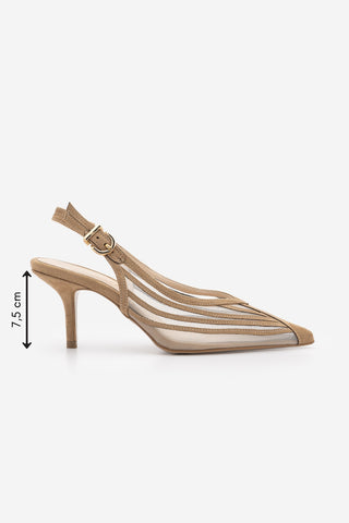 Kadın Stiletto Şeritli Fileli Klasik Topuklu Ayakkabı Vimola - Camel Süet