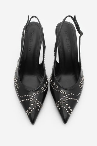 Kadın Stiletto Sivri Burun Zımbalı Troklu Topuklu Ayakkabı Lorfi - Siyah