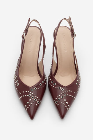 Kadın Stiletto Sivri Burun Zımbalı Troklu Topuklu Ayakkabı Lorfi - Bordo