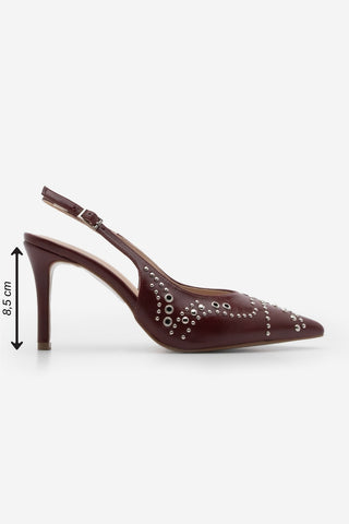 Kadın Stiletto Sivri Burun Zımbalı Troklu Topuklu Ayakkabı Lorfi - Bordo