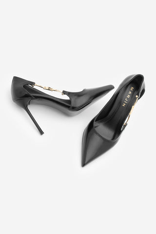 Kadın Stiletto Tokalı İnce Klasik Topuklu Ayakkabı Likose - Siyah