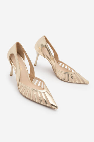 Kadın Stiletto Sivri Burun Fileli Klasik Topuklu Ayakkabı Koriva - Altın