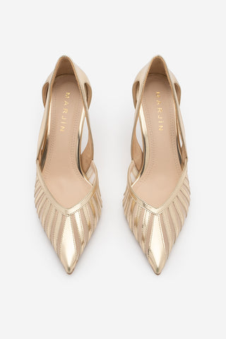 Kadın Stiletto Sivri Burun Fileli Klasik Topuklu Ayakkabı Koriva - Altın