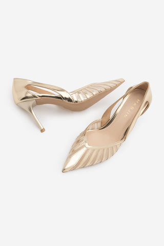 Kadın Stiletto Sivri Burun Fileli Klasik Topuklu Ayakkabı Koriva - Altın