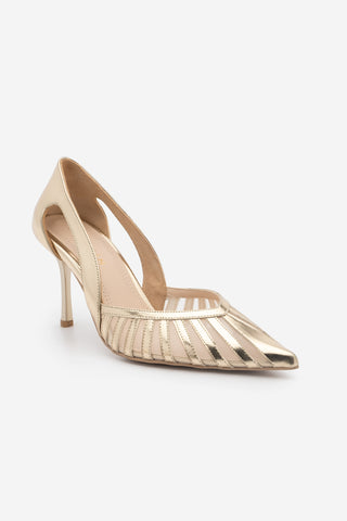 Kadın Stiletto Sivri Burun Fileli Klasik Topuklu Ayakkabı Koriva - Altın