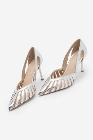 Kadın Stiletto Sivri Burun Fileli Klasik Topuklu Ayakkabı Koriva - Gümüş