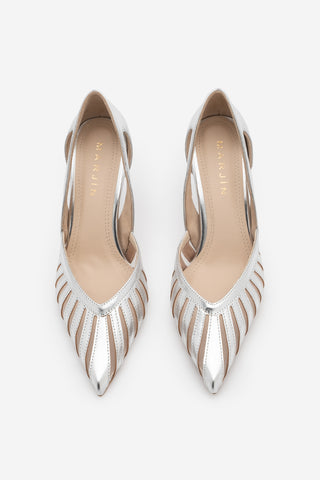 Kadın Stiletto Sivri Burun Fileli Klasik Topuklu Ayakkabı Koriva - Gümüş