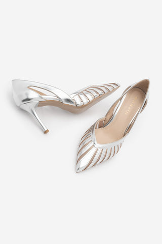 Kadın Stiletto Sivri Burun Fileli Klasik Topuklu Ayakkabı Koriva - Gümüş