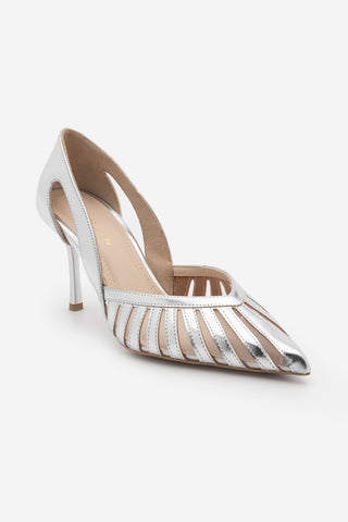 Kadın Stiletto Sivri Burun Fileli Klasik Topuklu Ayakkabı Koriva - Gümüş