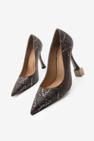 Kadın Stiletto Topuklu Ayakkabı Filoz - Kahve Yılan