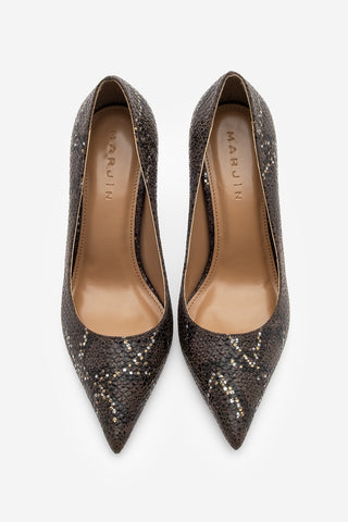 Kadın Stiletto Topuklu Ayakkabı Filoz - Kahve Yılan