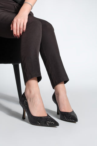 Kadın Stiletto Topuklu Ayakkabı Tosey - Siyah Yılan