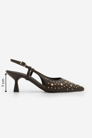 Kadın Stiletto Zımbalı Troklu Topuklu Ayakkabı Rofen - Kahve