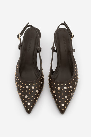 Kadın Stiletto Zımbalı Troklu Topuklu Ayakkabı Rofen - Kahve