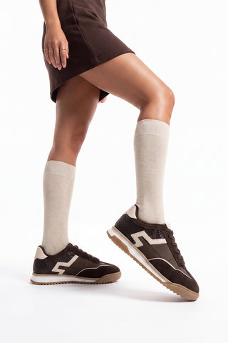 Kadın Sneaker Süet Detaylı Spor Ayakkabı Farote - Kahve Süet