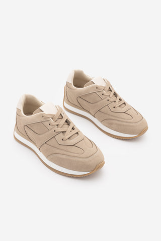 Kadın Sneaker Bağcıklı Spor Ayakkabı Foryeta - Bej Süet