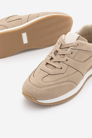 Kadın Sneaker Bağcıklı Spor Ayakkabı Foryeta - Bej Süet