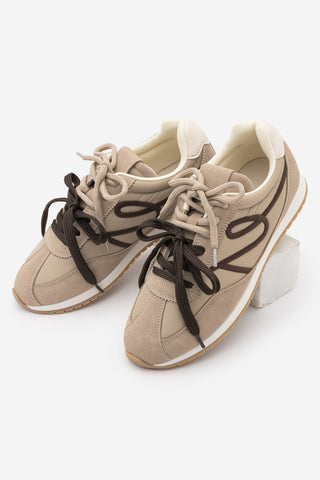 Kadın Süet Detaylı Bağcıklı Günlük Sneaker Rivos - Bej Süet