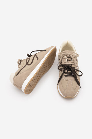 Kadın Süet Detaylı Bağcıklı Günlük Sneaker Rivos - Bej Süet