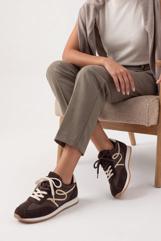 Kadın Süet Detaylı Bağcıklı Günlük Sneaker Rivos - Kahve Süet