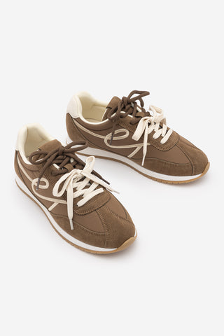 Kadın Süet Detaylı Bağcıklı Günlük Sneaker Rivos - Tütün Kahve Süet