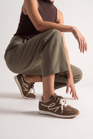 Kadın Süet Detaylı Bağcıklı Günlük Sneaker Rivos - Tütün Kahve Süet
