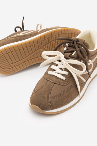 Kadın Süet Detaylı Bağcıklı Günlük Sneaker Rivos - Tütün Kahve Süet