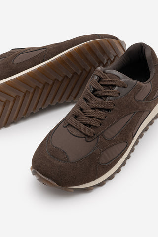 Kadın Süet Detaylı Bağcıklı Günlük Sneaker Sabite - Kahve Süet