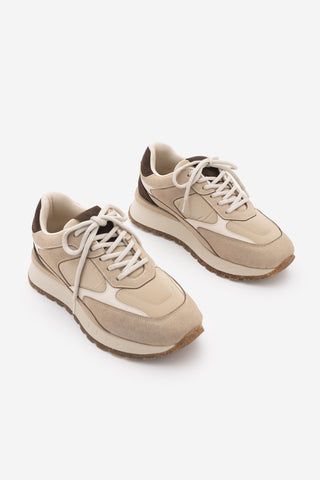 Kadın Sneaker Bağcıklı Spor Ayakkabı Arvon - Bej Süet