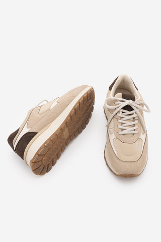 Kadın Sneaker Bağcıklı Spor Ayakkabı Arvon - Bej Süet