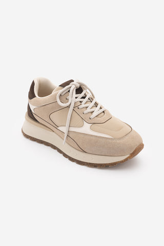 Kadın Sneaker Bağcıklı Spor Ayakkabı Arvon - Bej Süet