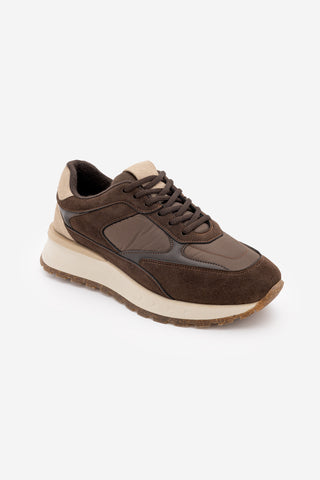 Kadın Sneaker Bağcıklı Spor Ayakkabı Arvon - Kahve Süet