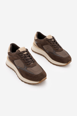 Kadın Sneaker Bağcıklı Spor Ayakkabı Arvon - Kahve Süet