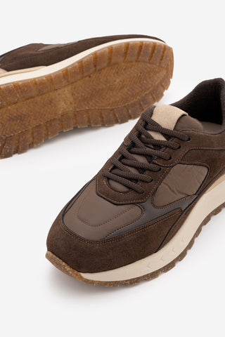 Kadın Sneaker Bağcıklı Spor Ayakkabı Arvon - Kahve Süet