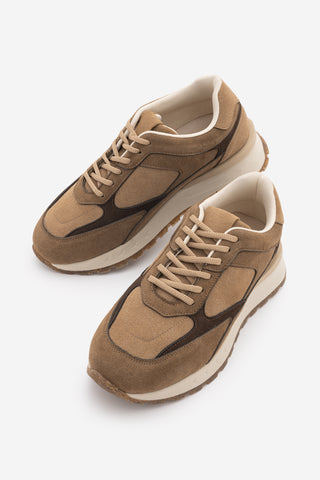 Kadın Sneaker Bağcıklı Spor Ayakkabı Arvon - Taba Süet