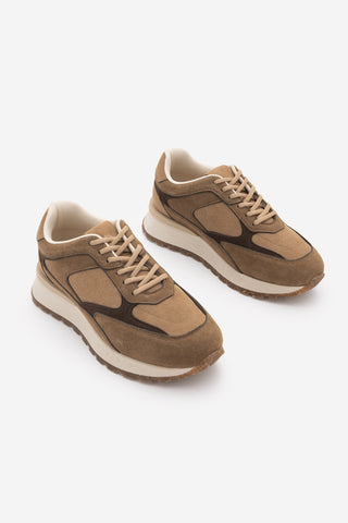 Kadın Sneaker Bağcıklı Spor Ayakkabı Arvon - Taba Süet
