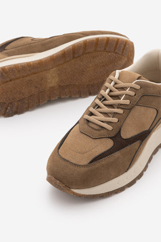 Kadın Sneaker Bağcıklı Spor Ayakkabı Arvon - Taba Süet